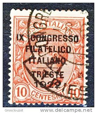 Regno 1922 - 9° Congresso Filatelico, N. 123, C. 10 Rosa Sovrastampato, Usato, Firmato Wolf Cat. € 600 - Usati