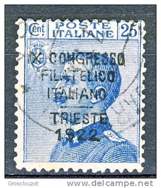 Regno 1922 - 9° Congresso Filatelico, N. 125, C.25 Azzurro Sovrastampato, Usato, Firmato Wolf Cat. € 300 - Usati