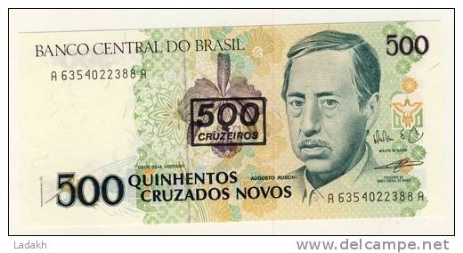 BILLET # BRESIL # 1990  # 500 CRUZADOS NOVOS  # QUINHENTOS CRUZADOS NOVOS  # NEUF # SURCHARGE 500 CRUZEIROS  # RUSCHI - Brazilië