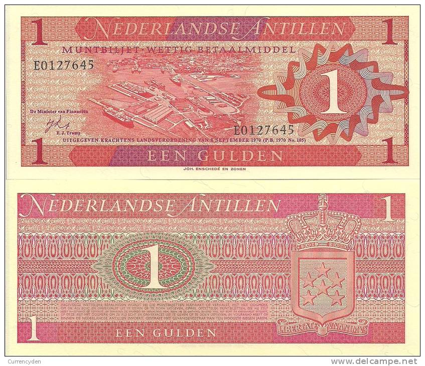 Netherlands Antilles P-20a, 1 Gulden, Harbor View Of Willemstad, Curaçao-$10CV - Other - Oceania