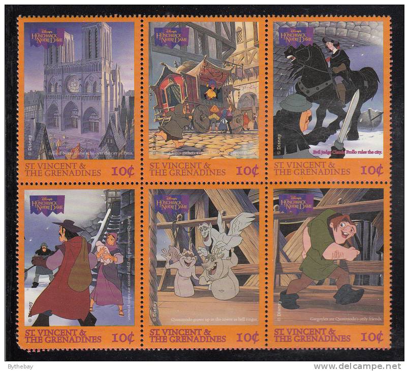 St. Vincent MNH Scott #2367a-#2367f  Block Of 6 10c Scenes From Disney´s ´The Hunchback Of Notre Dame´ - Disney