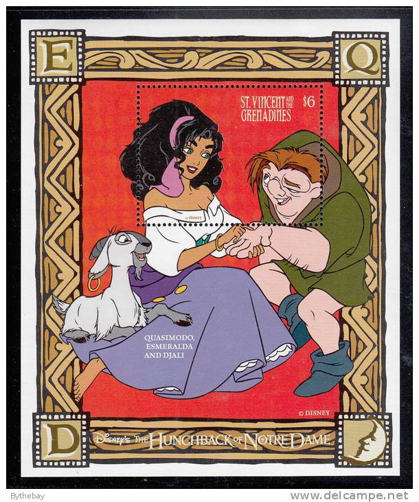 St. Vincent MNH Scott #2327 Souvenir Sheet $6 Esmeralda, Quasimodo, Djali - Disney´s Hunchback Of Notre Dame - Disney