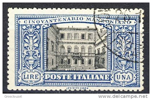 Regno VE3, Manzoni, SS 28, N. 155 Lire 1 Azzurro E Nero, Molto Ben Centrato, Usato, Firmato Biondi Cat. € 1200 - Usati