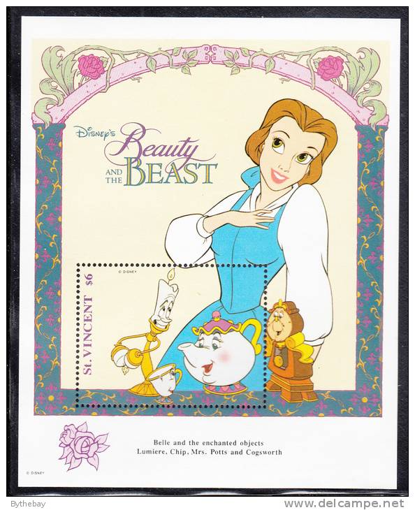 St. Vincent MNH Scott #1776A Souvenir Sheet $6 Lumiere, Mrs. Potts - Disney´s Beauty And The Beast - St.Vincent (1979-...)