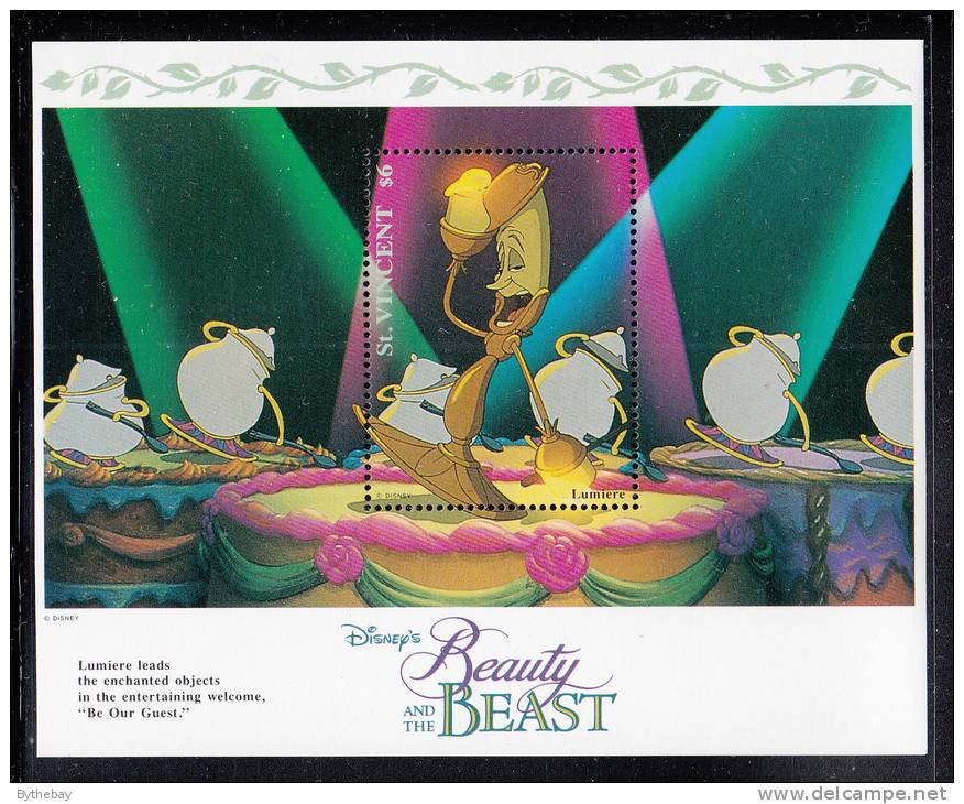 St. Vincent MNH Scott #1776 Souvenir Sheet $6 Lumiere Singing 'Be Our Guest' - Disney´s Beauty And The Beast - St.Vincent (1979-...)