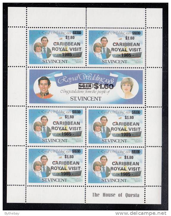 St. Vincent MNH Scott #891, #892 Sheet Of 7 $1.60 Caribbean Royal Visit On $4 Royal Wedding Charles And Diana - St.Vincent (1979-...)