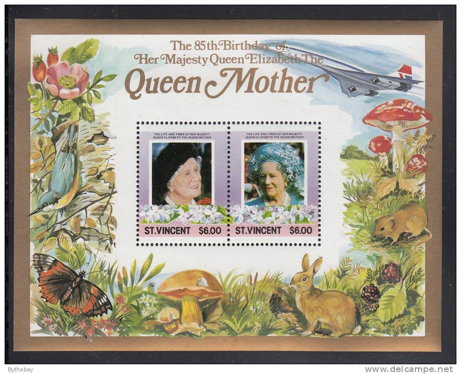 St. Vincent MNH Scott #867 Souvenir Sheet Of 2 $6 Queen Mother's 85th Birthday - St.Vincent (1979-...)