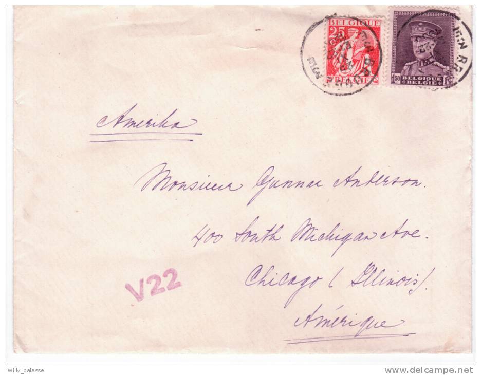 Lettre Afr. N°319+337 De BRUGES/1933 + Marque V22 Pour Les USA - Lettres & Documents