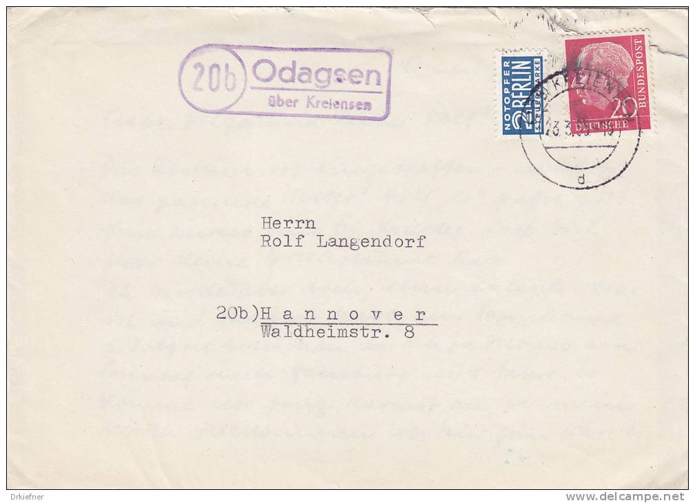 Brief Mit  Landpoststempel: "Odagsen über Kreiensen" Mit Poststempel: Kreiensen 13.3.1955 - Franking Machines (EMA)