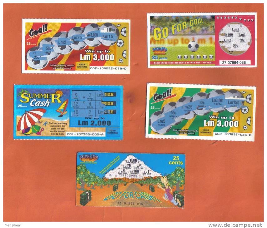 MALTA - 5 OLD LOTTERY TICKETS - - Lottery Tickets