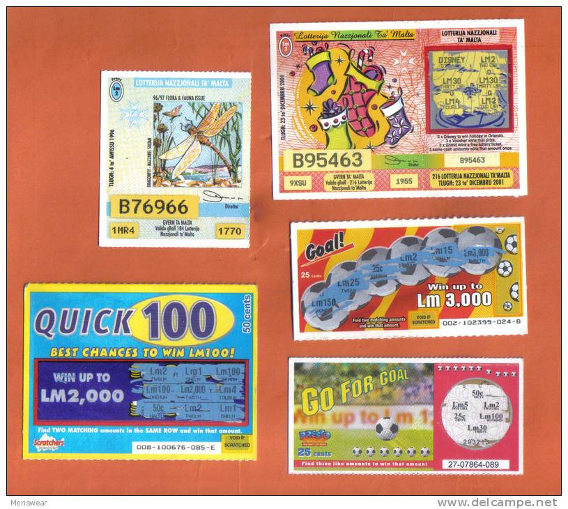 MALTA - 5 OLD LOTTERY TICKETS - - Lottery Tickets