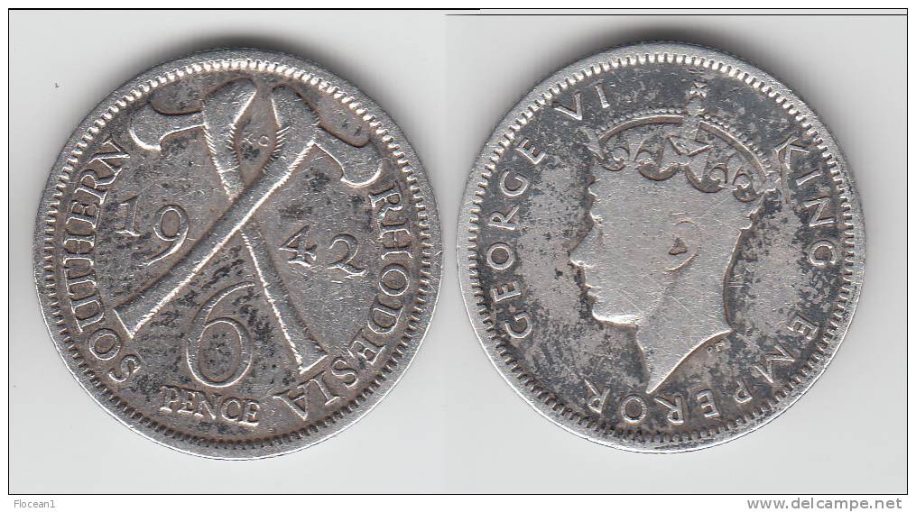 **** SOUTHERN RHODESIA - RHODESIE DU SUD - 6 PENCE 1942 GEORGE VI - SILVER - ARGENT **** EN ACHAT IMMEDIAT !!! - Rhodésie