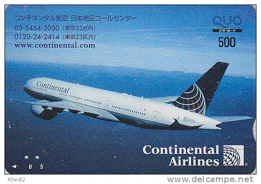 Carte Prépayée Japon - AVION CONTINENTAL AIRLINES / USA - Airplane Airline Japan Prepaid Card - Flugzeug Quo Karte - 390 - Airplanes