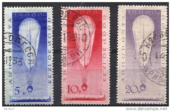 RUSSIA - 1933 Balloon Set Of 3. Scott C37-9. Used - Usados