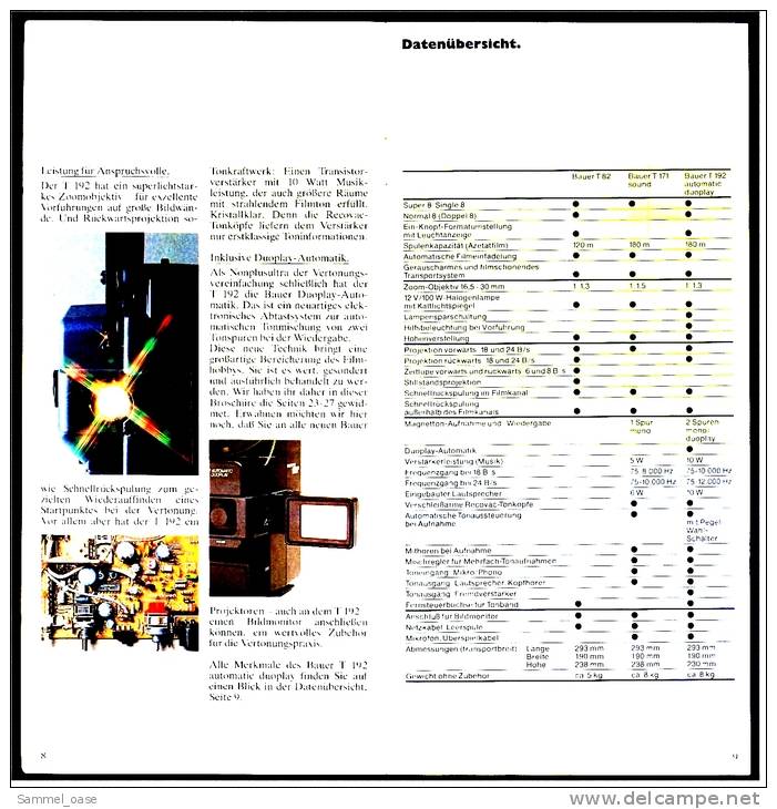 Reklame Werbe-Prospekt  -  BAUER 8 Mm Filmprojektoren , 8 Mm Filmbearbeitungsgeräte , Zubehör  -  Von Ca. 1982 - Camcorder