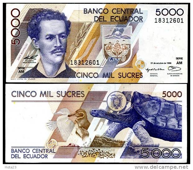 ECUADOR : 5.000 Sucres L 26.03.1999 Pick 128  UNC  TURTLE - Ecuador