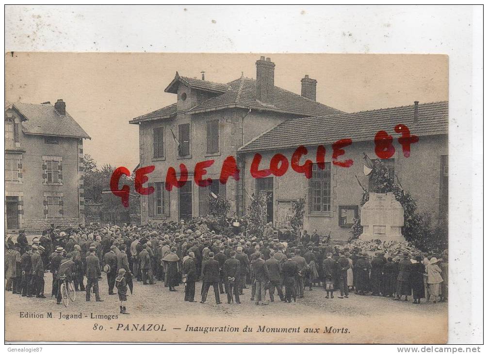 87 - PANAZOL - INAUGURATION DU MONUMENT AUX MORTS - EDITEUR JOGAND LIMOGES - - Panazol