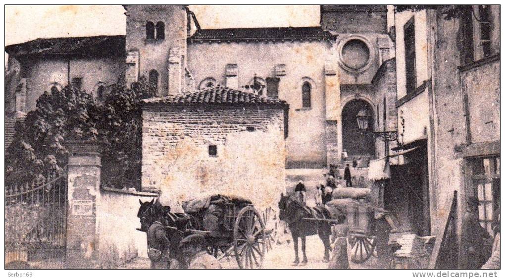 CPA L'AUVERGNE N°175 COMBRONDE L'EGLISE TRES ANIMEE CHARRETTE CHEVAUX 63460 AIGUEPERSE RIOM PUY DE DOME DOS NON SEPAREE - Combronde