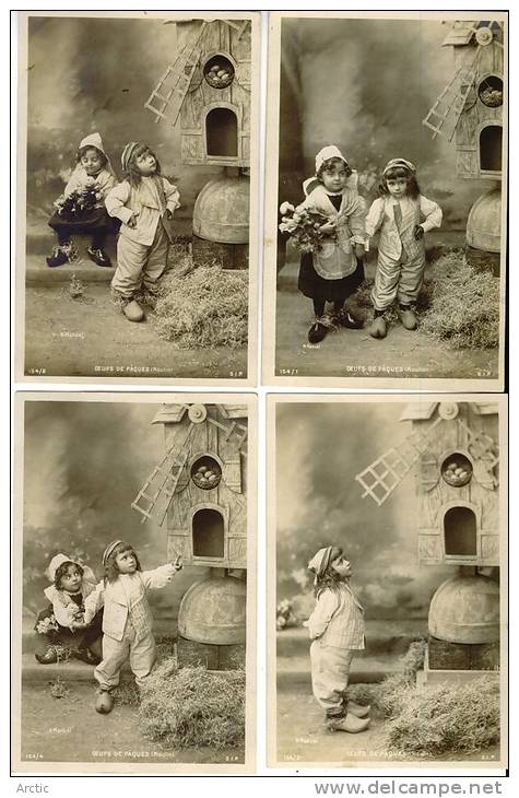 Serie De 12 Photo Cartes  Oeufs De Paques Moulin  Enfants  Enfant - Verzamelingen & Reeksen