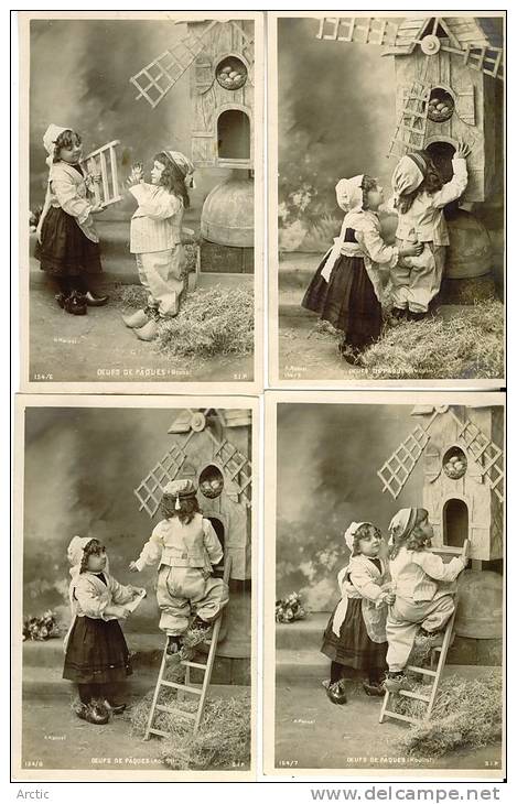 Serie De 12 Photo Cartes  Oeufs De Paques Moulin  Enfants  Enfant - Verzamelingen & Reeksen