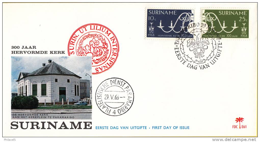 Suriname - FDC E61 - 300 Jaar Hervormde Kerk Paramaribo - NVPH 497 - 498 - Surinam ... - 1975