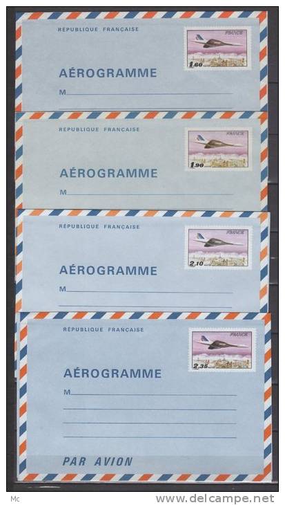 Aérogrammes N° 1004 / 1007- AER Neufs  " Concorde Survolant Paris " - Aerograms