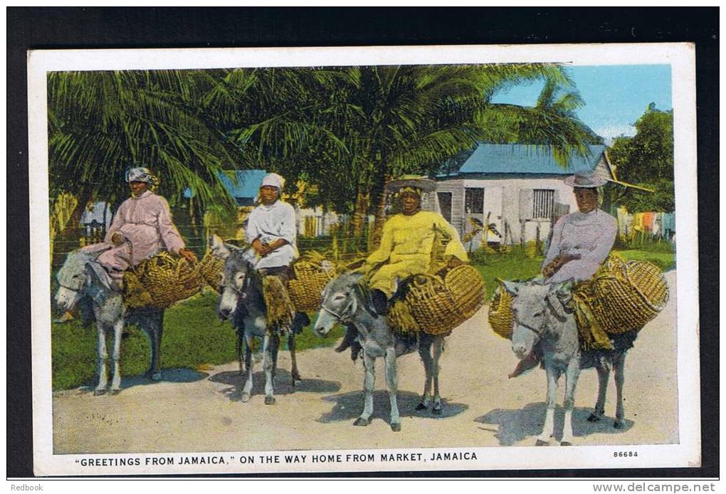 RB 926 - Early Postcard - 4 Ladies On Mules - On The Way Home From Market - Jamaica West Indies - Jamaïque