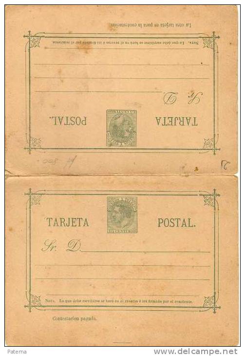 331 - Entero Postal Alfonso Xll Nº 12 Tarjeta Ida Y Vuelta, - 1850-1931