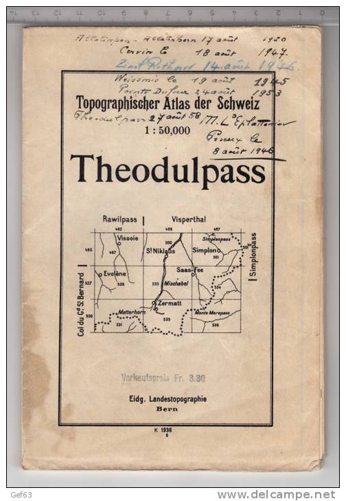 Topographischer Atlas Der Schweiz - Theodulpass - Cartes Topographiques