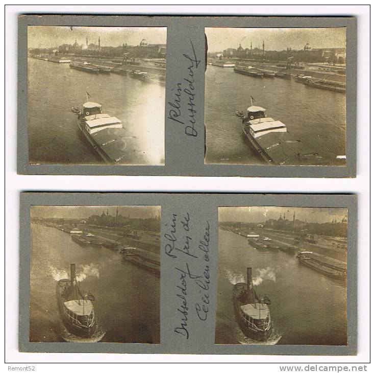 Bateaux Sur Le RHIN à  DUSSELDORF Vers 1920 ( Photo Stéréo X 2 ) - Photos Stéréoscopiques