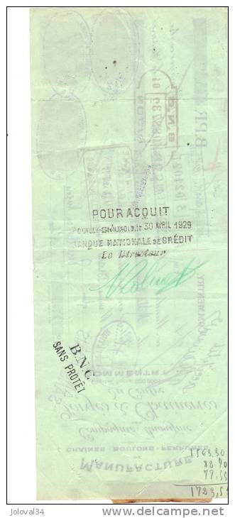 Lettre Change 582  - 1929 - Forge Chainerie Du Centre COMMENTRY Allier Pour Pouilly En Auxois Côte D´Or - Timbre  Fiscal - Lettres De Change