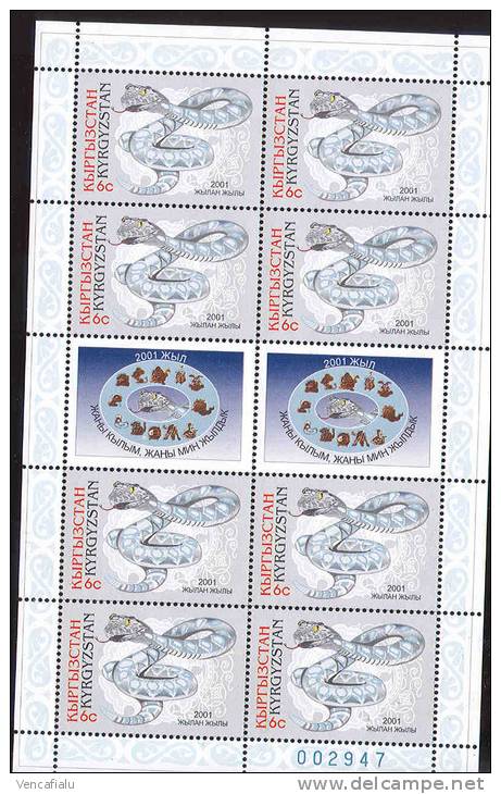 Kyrgyzstan 2001 - Zodiac´s, Snakes, MS, MNH - Astrology