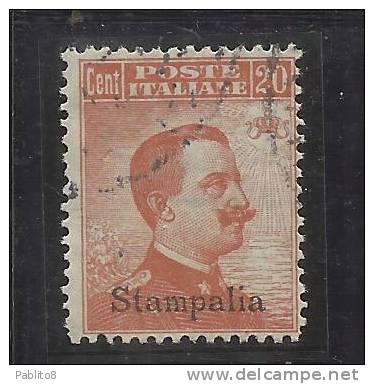COLONIE ITALIANE EGEO 1921 1922  STAMPALIA SOPRASTAMPATO D´ITALIA OVERPRINTED CENT. 20 FILIGRANA WATERMARK USATO USED - Aegean (Stampalia)