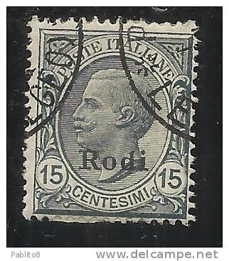 COLONIE ITALIANE 1921 1922 EGEO RODI CENT. 15 USED  USATO OBLITERE' - Ägäis (Rodi)