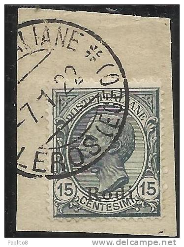 ITALY ITALIA COLONIE ITALIANE EGEO 1921-2 RODI CENT. 15 USED  TIMBRATO SU FRAMMENTO - Egée (Rodi)