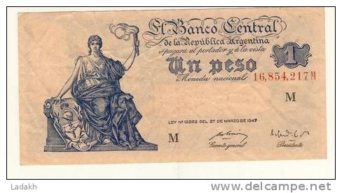 BILLET # ARGENTINE # 1947 # 1 PESO # UN PESO # FEMME BRANDISSANT UNE TORCHE - Argentinien