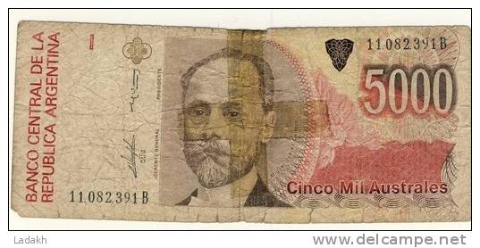 BILLET # ARGENTINE # 1989 # 5000 AUSTRALES # CINCO MIL AUSTRALES # MIGUEL JUAREZ CELMAN - Argentinien