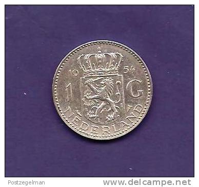 NEDERLAND 1954,  Circulated Coin, XF, 1 Gulden , 0.720 Silver, Juliana  Km184 C90.103 - Zilveren En Gouden Munten
