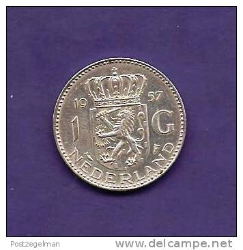 NEDERLAND 1957, Circulated Coin, XF, 1 Gulden , 0.720 Silver, Juliana  Km184 C90.107 - Zilveren En Gouden Munten