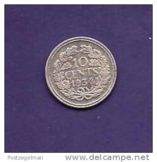 NEDERLAND 1934, Circulated   Coin, XF, 10 Cent , Silver, Wilhelmina,  Km163 C90.113 - Gold- & Silbermünzen