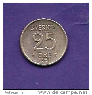 SWEDEN 1961, Circulated   Coin, XF, 25 Ore, 0.400 Silver, Crown,  Km824 C90.121 - Sweden