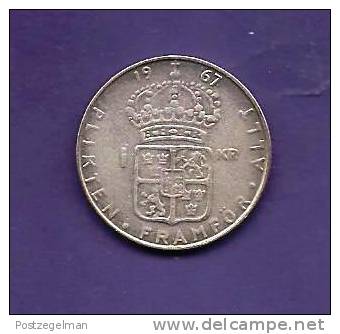 SWEDEN 1967, Circulated   Coin, XF, 1 Krone, 0.400 Silver, Gustav VI,  Km826 C90.122 - Zweden