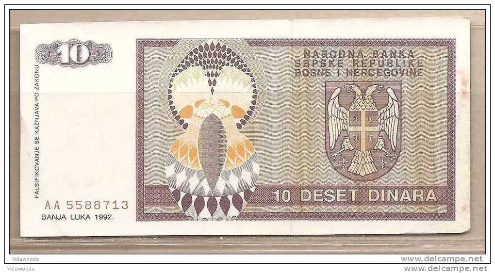 Rep. Serba Di Bosnia Erzegovina - Banconota Circolata Da 10 Dinari - 1992 - Bosnia And Herzegovina