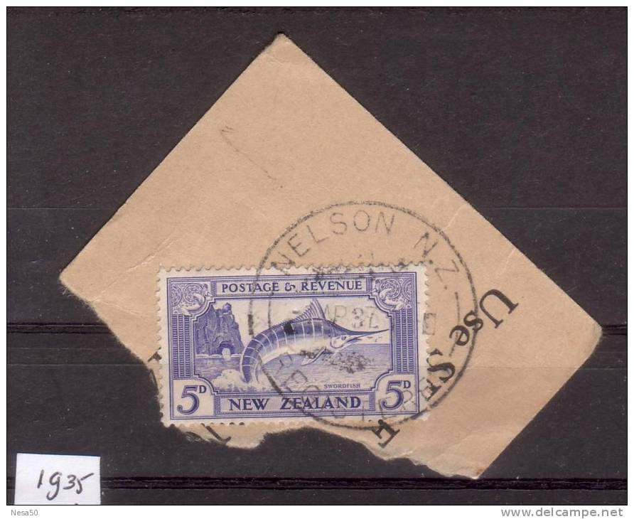 Nieuw Zeeland 1935 Nr 196 5P Met Afdruk Stempel : Marlijn Fish - Oblitérés