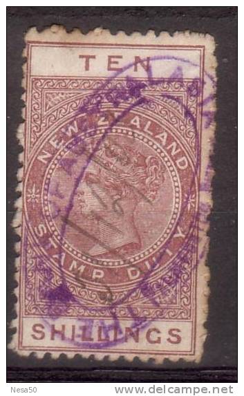 Nieuw Zeeland 1882 Nr 11 Stempelmarken 10 Shilling Met Ovale Stempel - Gebraucht