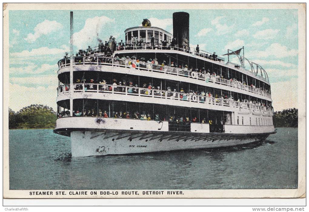 STEAMER STE CLAIRE ON BOB - LO ROUTE - DETROIT RIVER - Paquebots