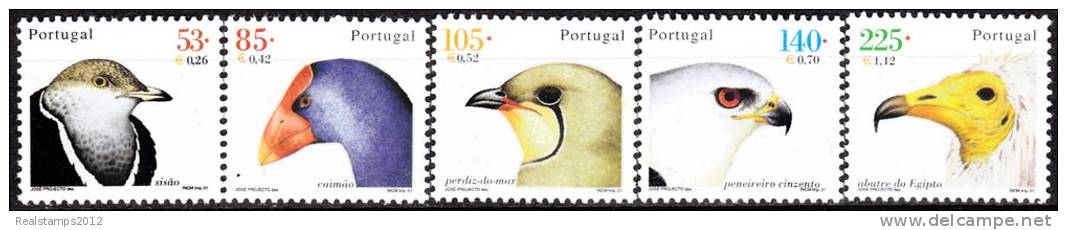 PORTUGAL - 2001,  Aves De Portugal. Emissão Base  (2.º Grupo)  ( Série, 5 Valores )     ** MNH  MUNDIFIL  Nº 2748/52 - Nuevos