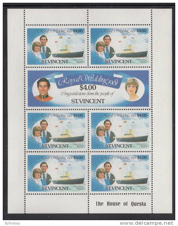 St. Vincent MNH Scott #631, #632 Sheet Of 7 $4 Royal Wedding - Charles And Diana - St.Vincent (1979-...)