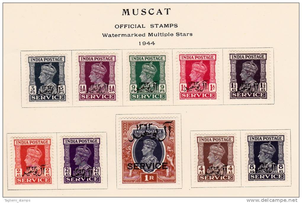 Muscat, 1944, Official, O 1-10, Complete Set, Mint Hinged - Omán