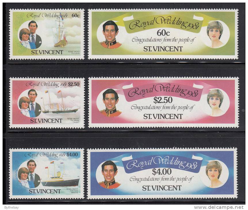 St. Vincent MNH Scott #627- #632 Set Of 6 Royal Wedding - Charles And Diana - St.Vincent (1979-...)